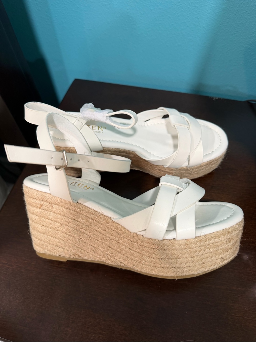 KAYLEEN By Los Angeles White Espadrille Platform Wedge Sandals
